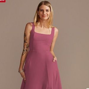 Chiffon Squared Tank Lace Up Bridesmaid Dress